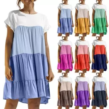 Женская повседневная модная юбка с круглым вырезом и коротким рукавом, однотонная, с плетением XXL зелёный