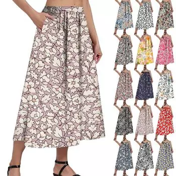 Женская повседневная модная юбка с принтом в полоску и градиентом, эластичная свободная плиссированная юбка до середины тела с карманами (С боковым карманом) L чёрный