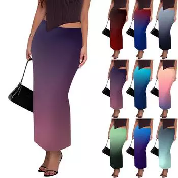 Женская повседневная модная юбка с разрезом «рыбий хвост» с градиентным принтом, эластичная узкая юбка до середины тела L темно-синий