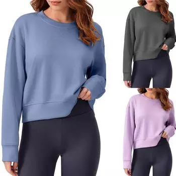 Женская повседневная модная удобная футболка для отдыха с круглым вырезом и длинными рукавами L чёрный