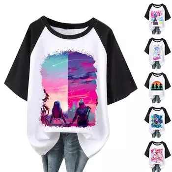 Женская повседневная модная удобная футболка с принтом персонажей мультфильмов и рукавом реглан L
