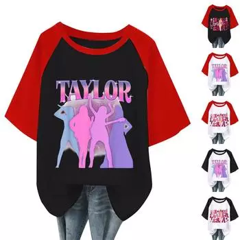 Женская повседневная модная удобная футболка с принтом персонажей и рукавом реглан S красный