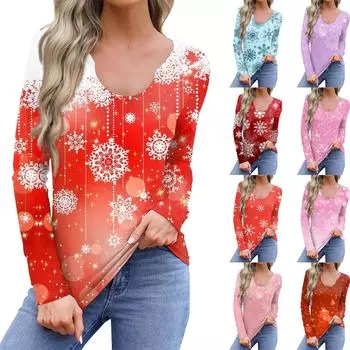 Женская повседневная модная удобная рубашка с длинным рукавом и U-образным вырезом, повседневная свободная футболка, топы M красный