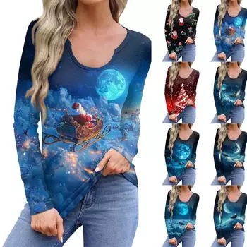 Женская повседневная модная удобная рубашка с длинным рукавом и U-образным вырезом, повседневная свободная футболка, топы S