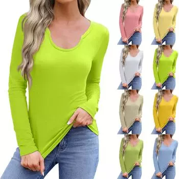 Женская повседневная модная удобная рубашка с длинным рукавом и U-образным вырезом, повседневная свободная футболка, топы L