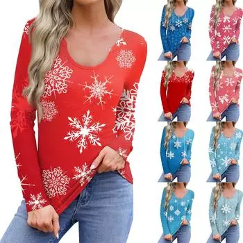 Женская повседневная модная удобная рубашка с длинным рукавом и U-образным вырезом, повседневная свободная футболка, топы L