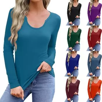 Женская повседневная модная удобная рубашка с длинным рукавом и U-образным вырезом, повседневная свободная футболка, топы M