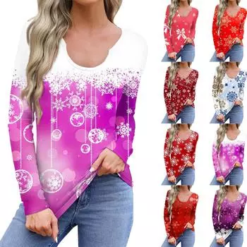 Женская повседневная модная удобная рубашка с длинным рукавом и U-образным вырезом, повседневная свободная футболка, топы M фиолетовый