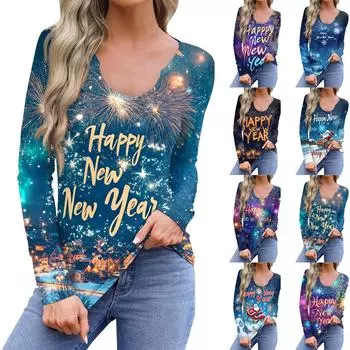 Женская повседневная модная удобная рубашка с длинным рукавом и U-образным вырезом, повседневная свободная футболка, топы L