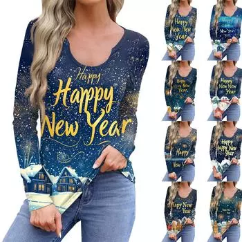 Женская повседневная модная удобная рубашка с длинным рукавом и U-образным вырезом, повседневная свободная футболка, топы L