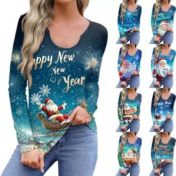 Женская повседневная модная удобная рубашка с длинным рукавом и U-образным вырезом, повседневная свободная футболка, топы XXXL