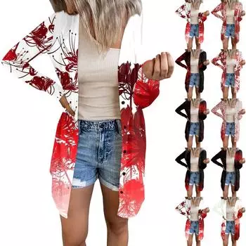 Женская повседневная модная удобная свободная куртка-кардиган с длинным рукавом и принтом на Хэллоуин XXL чёрный