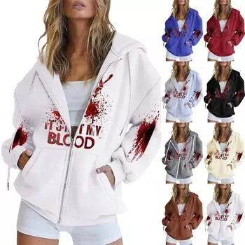 Женская повседневная модная удобная свободная куртка с длинным рукавом «Я в порядке, это не моя кровь» на Хэллоуин с принтом кардигана L