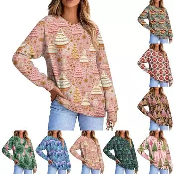 Женская повседневная модная удобная толстовка с рукавом реглан и V-образным вырезом с рождественским принтом XXL