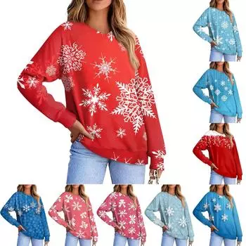 Женская повседневная модная удобная толстовка с рукавом реглан и V-образным вырезом с принтом рождественских снежинок M синий