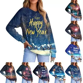 Женская повседневная модная удобная толстовка с рукавом реглан и V-образным вырезом с рождественским принтом L