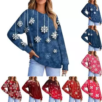 Женская повседневная модная удобная толстовка с рукавом реглан и V-образным вырезом с принтом рождественских снежинок XXXL