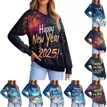 Женская повседневная модная удобная толстовка с рукавом реглан и V-образным вырезом с рождественским принтом XXXL