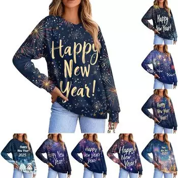 Женская повседневная модная удобная толстовка с рукавом реглан и V-образным вырезом с рождественским принтом L