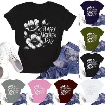 Женская повседневная модная уличная футболка с коротким рукавом и принтом ко Дню матери L армия зеленый