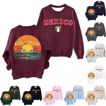 Женская повседневная модная уличная тонкая толстовка с принтом в мексиканском стиле L бежевый