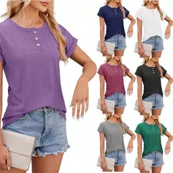 Женская повседневная модная универсальная пуловер с круглым вырезом и коротким рукавом, однотонная футболка L армия зеленый