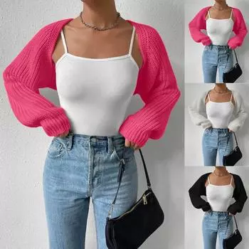 Женская повседневная модная верхняя одежда однотонный свободный вязаный свитер с длинными рукавами M белый