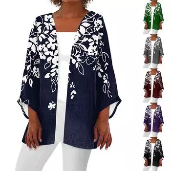 Женская повседневная модная винтажная легкая куртка средней длины с графическим принтом, кардиган XL тёмно-синий