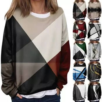 Женская повседневная модная винтажная печатная толстовка с длинным рукавом и круглым вырезом, многослойный пуловер L чёрный