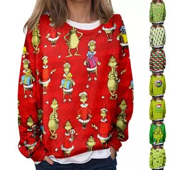 Женская повседневная модная винтажная печатная толстовка с длинным рукавом и круглым вырезом, многослойный пуловер S