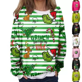 Женская повседневная модная винтажная печатная толстовка с длинным рукавом и круглым вырезом, многослойный пуловер S