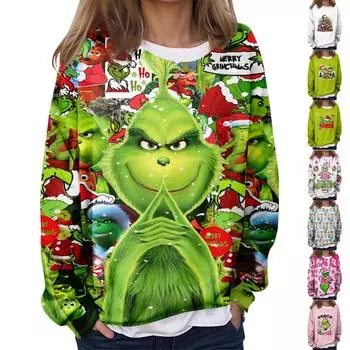 Женская повседневная модная винтажная печатная толстовка с длинным рукавом и круглым вырезом, многослойный пуловер XL зелёный