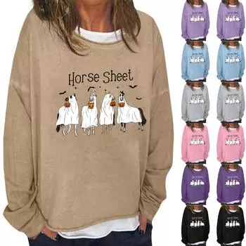 Женская повседневная модная винтажная толстовка с длинным рукавом и круглым вырезом с принтом, многослойный пуловер, топ XXL