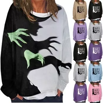 Женская повседневная модная винтажная толстовка с длинным рукавом и круглым вырезом с принтом, многослойный пуловер, топ M хаки