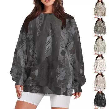 Женская повседневная модная винтажная толстовка с длинным рукавом и круглым вырезом с принтом, многослойный пуловер, топ XXL