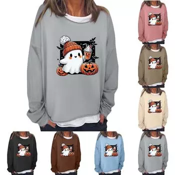 Женская повседневная модная винтажная толстовка с длинным рукавом и круглым вырезом с принтом, многослойный пуловер, топ L