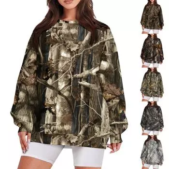 Женская повседневная модная винтажная толстовка с длинным рукавом и круглым вырезом с принтом, многослойный пуловер, топ XXL кофейный