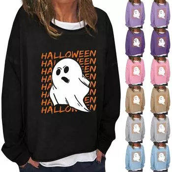 Женская повседневная модная винтажная толстовка с длинным рукавом и круглым вырезом с принтом, многослойный пуловер, топ XXL чёрный