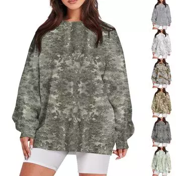 Женская повседневная модная винтажная толстовка с длинным рукавом и круглым вырезом с принтом, многослойный пуловер, топ L армия зеленый