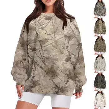 Женская повседневная модная винтажная толстовка с длинным рукавом и круглым вырезом с принтом, многослойный пуловер, топ M чёрный