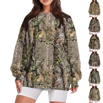 Женская повседневная модная винтажная толстовка с длинным рукавом и круглым вырезом с принтом, многослойный пуловер, топ L коричневый