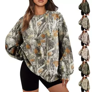 Женская повседневная модная винтажная толстовка с длинным рукавом и круглым вырезом с принтом, многослойный пуловер, топ L