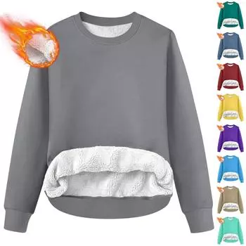 Женская повседневная модная зимняя однотонная плюшевая толстовка с круглым вырезом L темно-синий