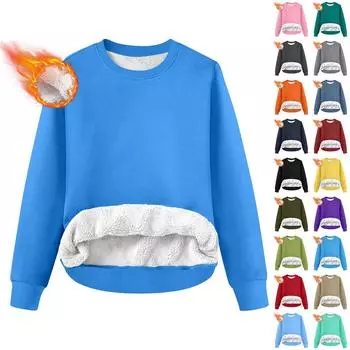 Женская повседневная модная зимняя однотонная плюшевая толстовка с круглым вырезом L армия зеленый