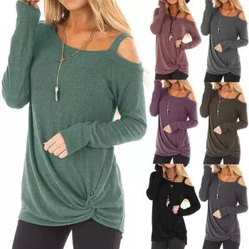 Женская повседневная мягкая блузка с длинными рукавами и круглым вырезом с узлом сбоку, футболка