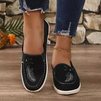 Женская повседневная обувь, черные цветочные мокасины, кроссовки, женские мягкие на низком каблуке, спортивная теннисная повседневная обувь для женщин 35 чёрный