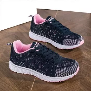 Женская повседневная обувь, дышащая прогулочная обувь с сеткой на шнуровке, туфли на плоской подошве, кроссовки, женские теннисные спортивные туфли, женская обувь 44 белый
