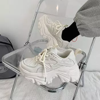 Женская повседневная обувь, дышащие летние туфли на танкетке, массивные кроссовки, обувь на платформе, женские модные весенние кроссовки 40 белый