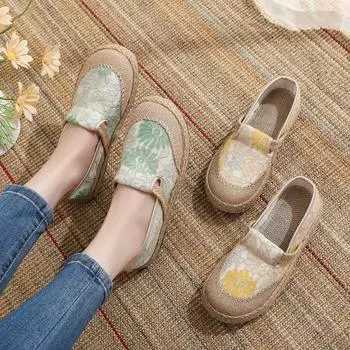 Женская повседневная обувь из этнического льна — легкая, нескользящая, дышащая, с мягкой подошвой для весны и осени 37