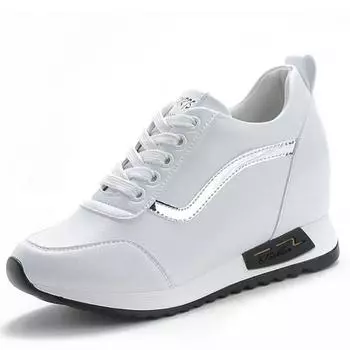 Женская повседневная обувь из микрофибры, на танкетке, 7 см, модные женские кроссовки, зимняя осенняя женская летняя обувь с сетчатой воздушной подкладкой 34 белый